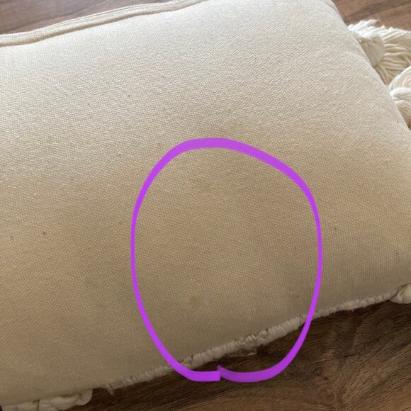 Creative Co-op Lumbar Pillow Cream Textured Tassels Poms Chevron Boho 14x8.5 - Picture 3 of 11